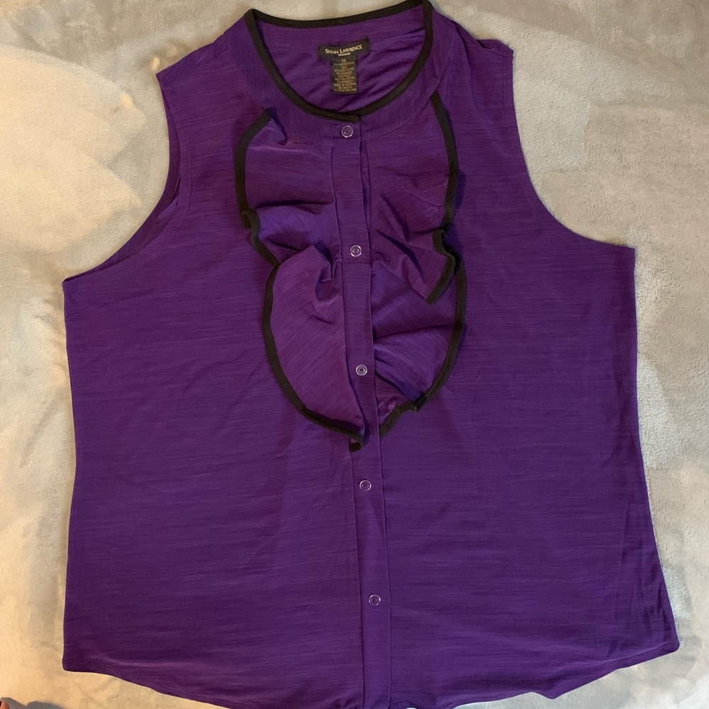Susan Lawrence Women Ruffle Neck Tank EUC 1X